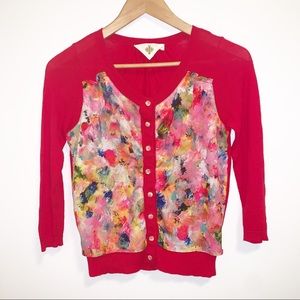 Anthropologie HWR Red Watercolor Abstract Cardigan